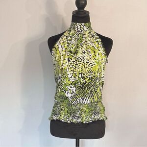 Essentials by Milano | Women’s High Neck Lime Green Halter Snakeskin Blouse S
